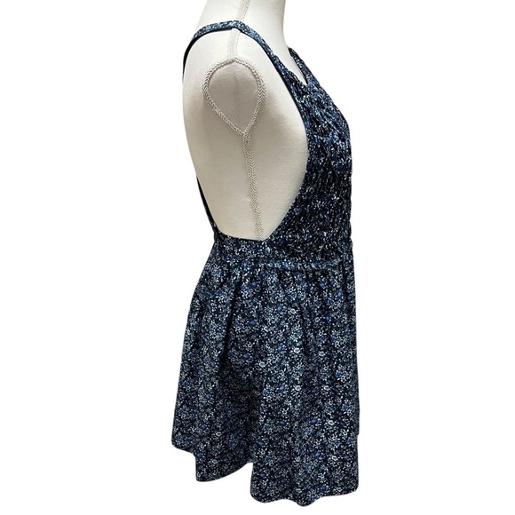 Free People Petunia Smocked Mini Jumper Dress Floral Open Back Blue Summer Sz XS - Picture 6 of 16